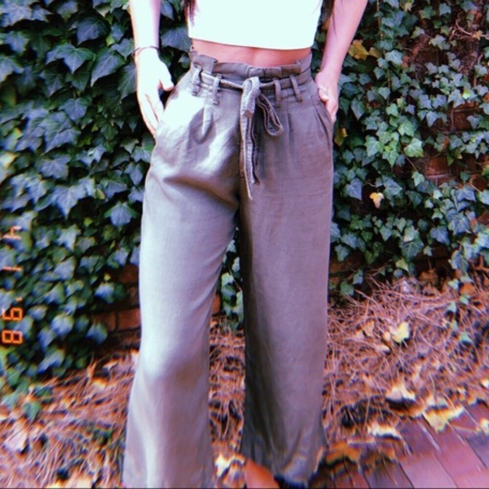 Anthropologie Blythe Wide-Leg Pants Paper Bag Size 8 Belted Women's